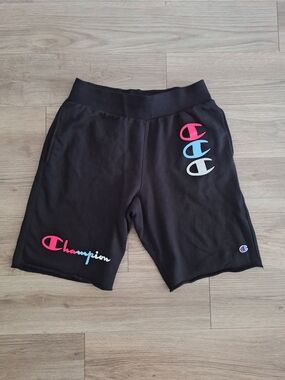 Champion Black Athletic Shorts with Multicolor Logos